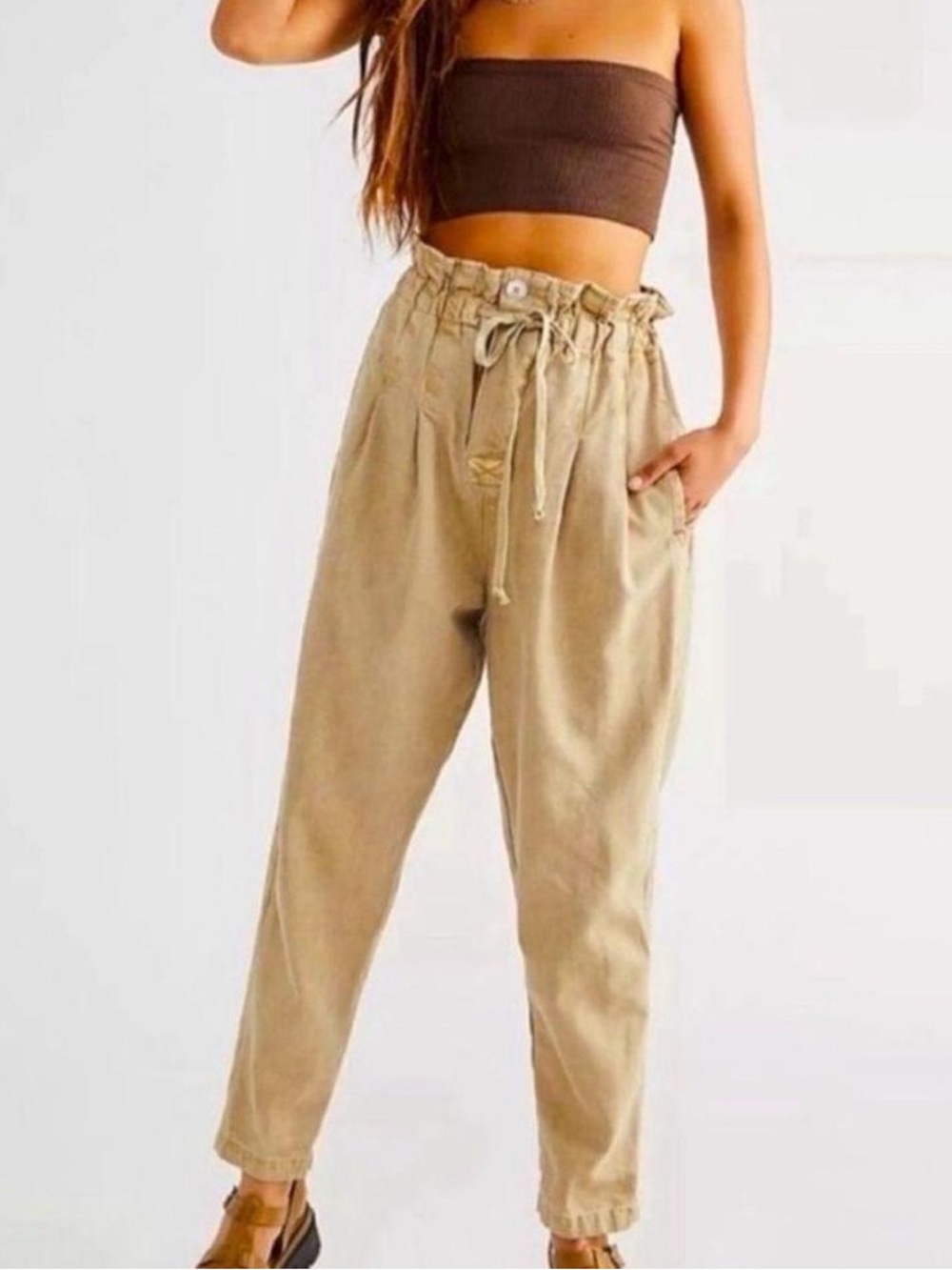 Free People High-Waist Paperbag Pants with Drawstring